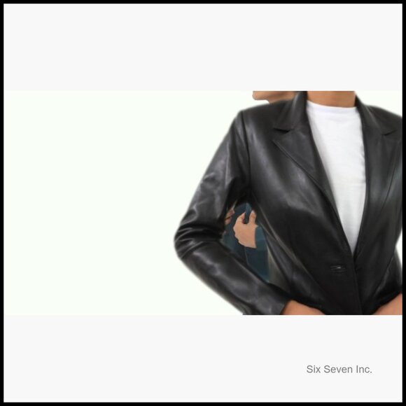 Lambskin Leather Blazer Jacket Women Long Sleeves Notched Lapel - Picture 7 of 7